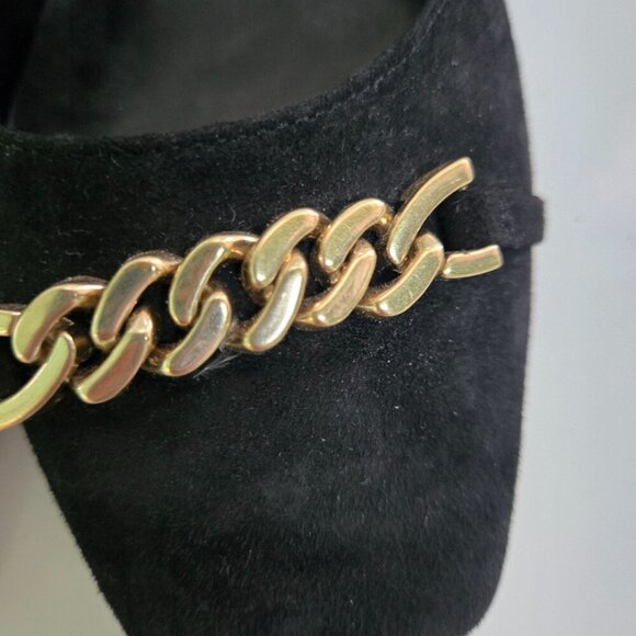 Ann Taylor Black Suede Gold Chain Square Toe Sling Back Shoes Size 9M - Picture 7 of 9